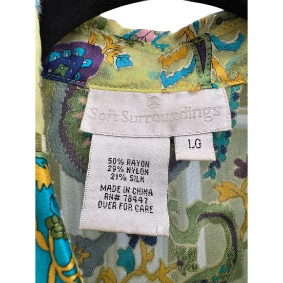 Soft Surroundings Green & Blue Floral Print Long Sleeve Button-Down Shirt Size L - Picture 3 of 16